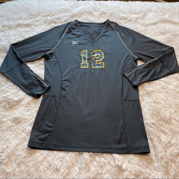 Mizuno Long Sleeve V-Neck Gray Shirt with Number 12 Size Large - Picture 1 of 9